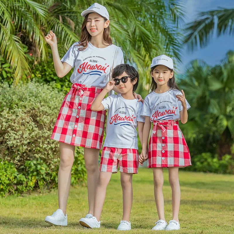 2019 Mother Daughter Dress plaid mama baby skirt Big Sister Matching Family Outfits Shirts 2pcs twins Baby Boys Pant Girls Skirt | Мать и