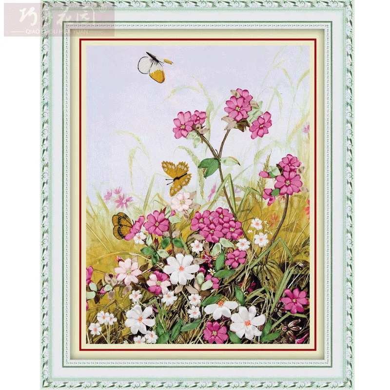 

Needlework,DIY Ribbon Cross stitch Set for Embroidery kit,Summer dream butterfly flower ribbon Cross-Stitch Paint wall decor
