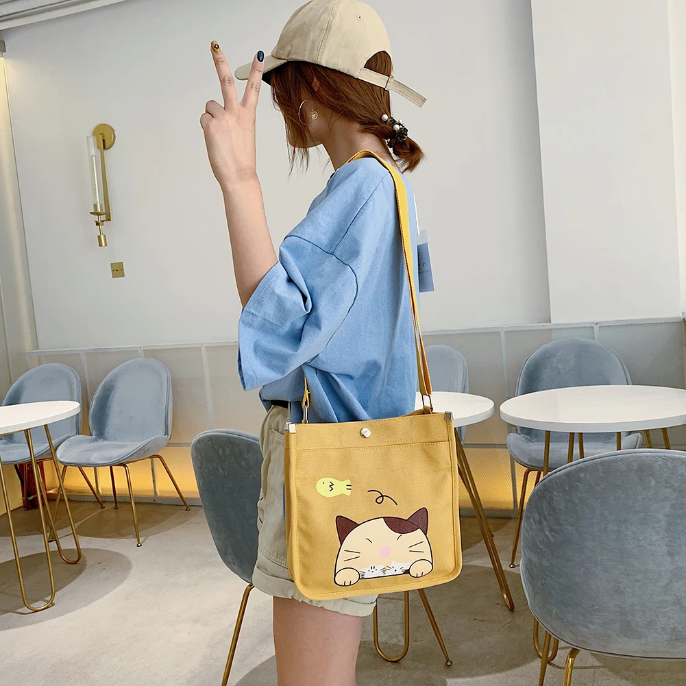 Для девочек 2 шт./компл. для женщин холст с рисунком кота на плечо сумки через