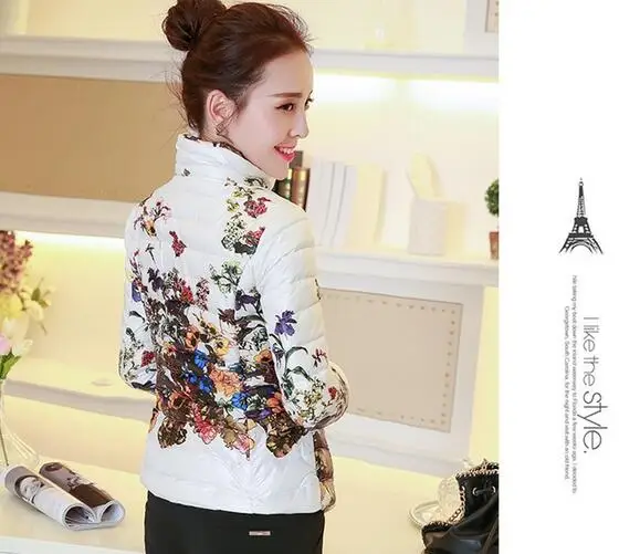 2017 зимняя женская куртка со стоячим принтом пуховое пальто с хлопковой