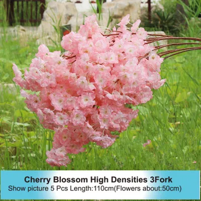 High 3 Fork High Densities 4 6 fork Fake Cherry Blossom Flower Branch Begonia Sakura Tree Stem for Event Wedding Tree Deco Artificial Decora - Цвет: High 3 Fork