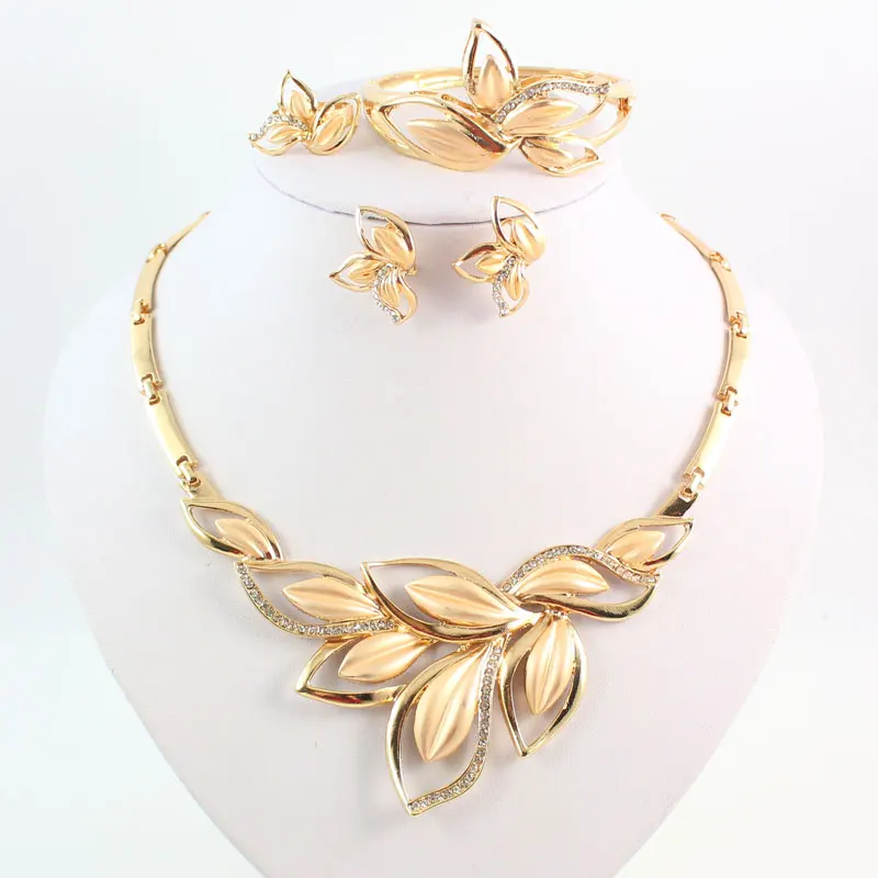 Комплект из колье серёг и кольца с подвеской в виде листьев|wedding jewelry sets|crystal setfashion