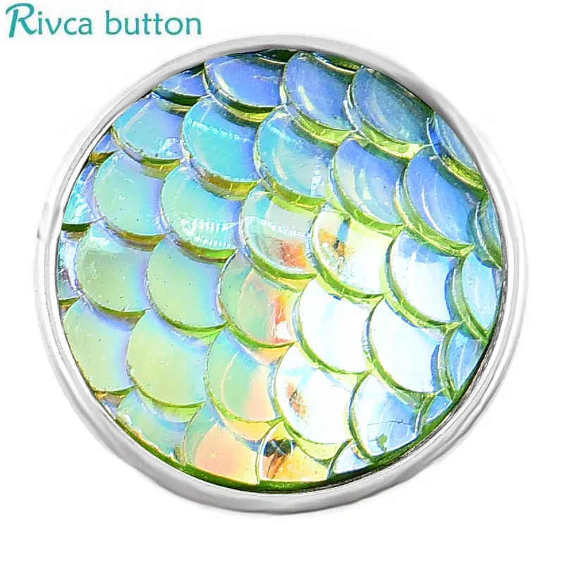 Rivca D04361 18 мм кнопки Красочные Сияющий рыбьей чешуи шарма Кожа сплав браслет