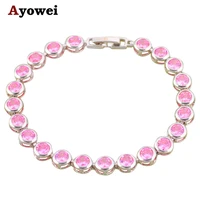 new arrival wonderful pink bezel setting round shape design charm bracelets for women silver filled fashion jewelry tb647a