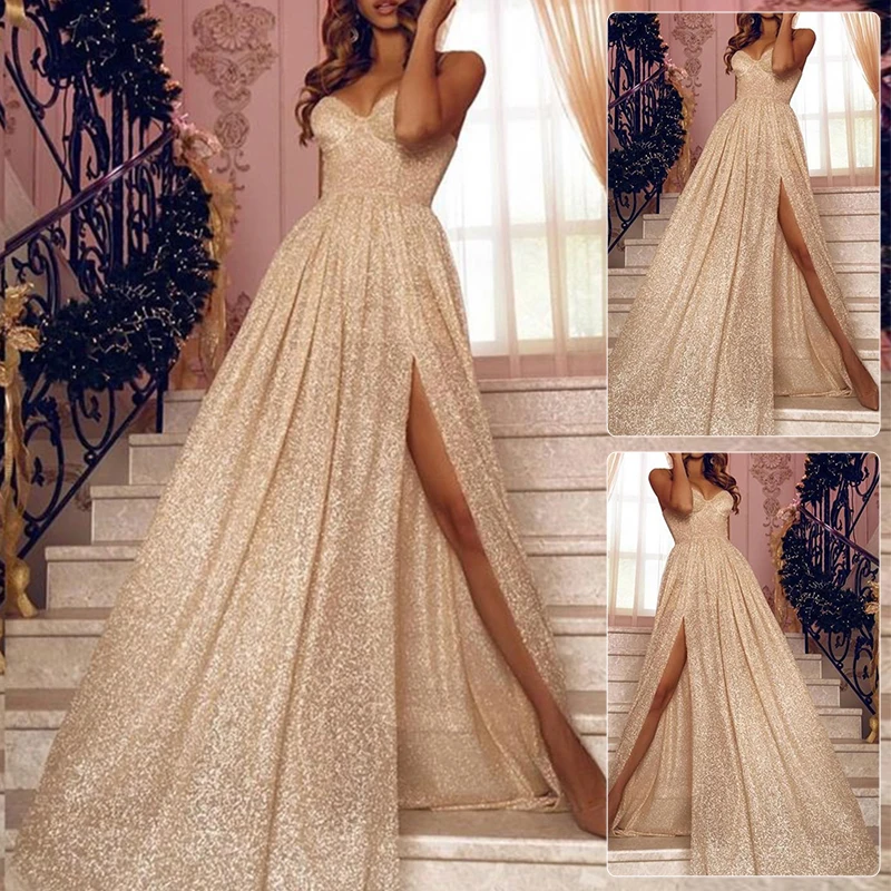 Сексуальное платье без бретелек для выпускного вечера бальное с разрезом