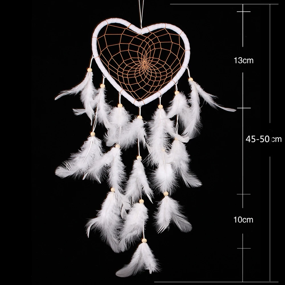 Ручная работа в форме сердца Ловец снов круглая сеть с бисер перьями