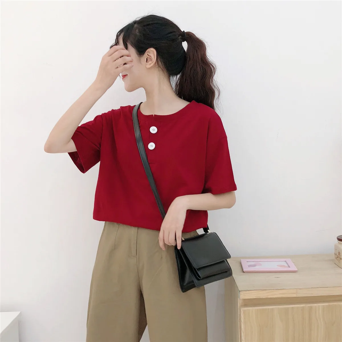 Однотонная Повседневная летняя одежда с круглым вырезом и короткими рукавами