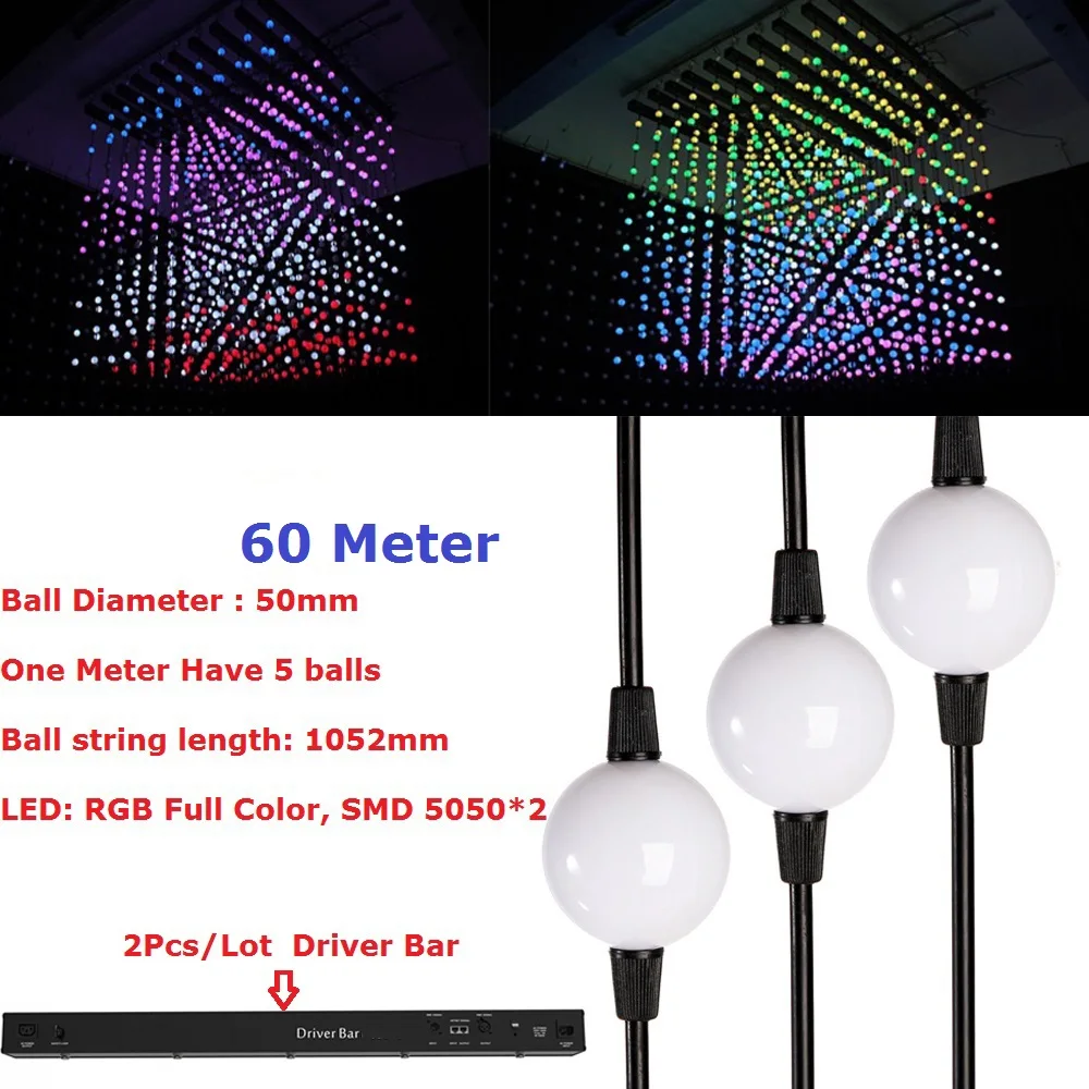 60 шт./лот для внутреннего использования 1 5 Вт светодиодный пиксельный 3D шар 100 см