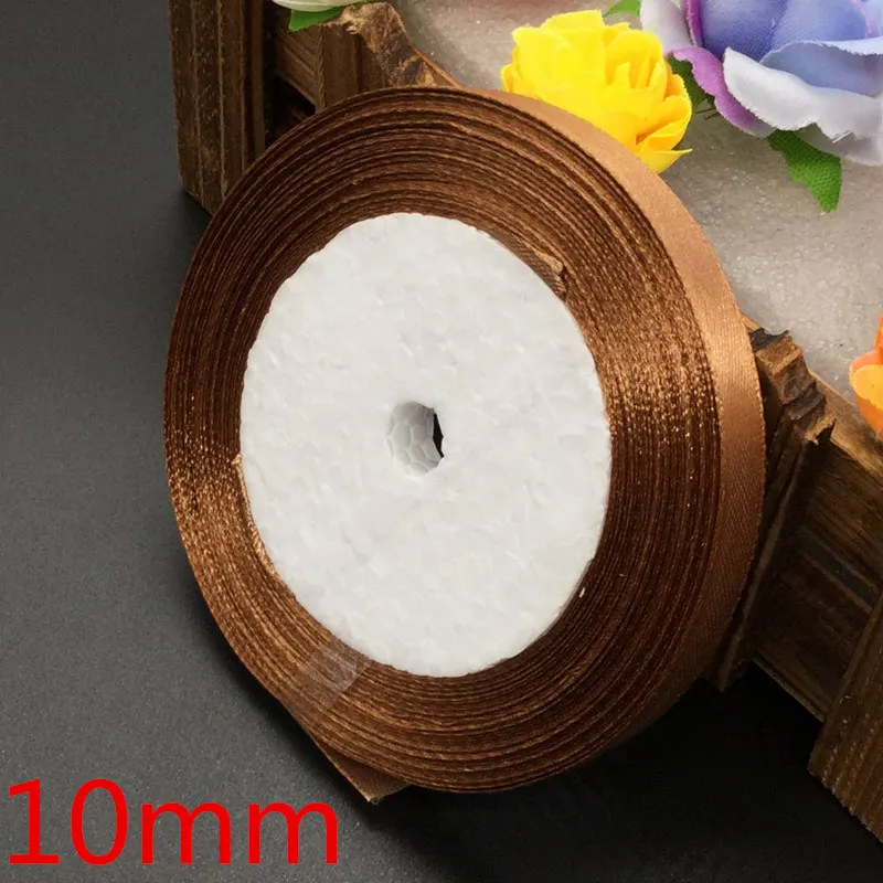 10mm 25 ярдов 30# коричневая шелковая атласная лента для украшения свадебной вечеринки подарочная упаковка Рождественская Новогодняя одежда швейная ткань подарочная лента - Цвет: 10mm