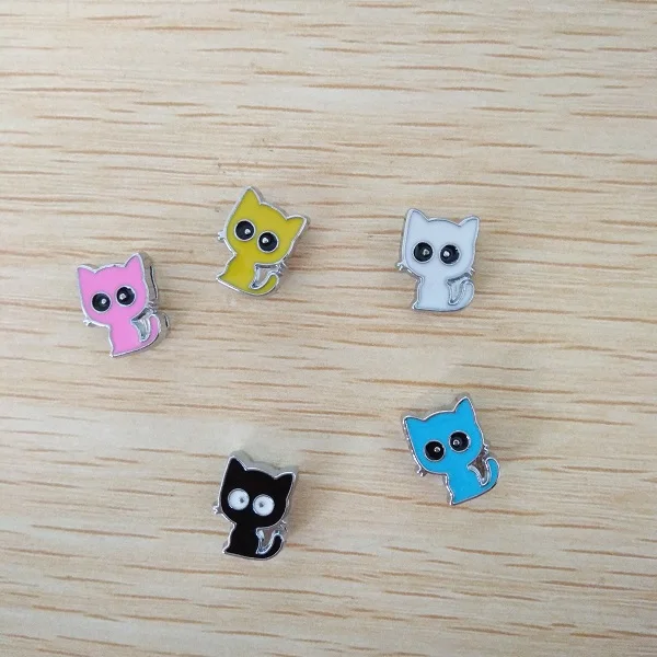 Free Shipping 20PCS 8MM Mixed Color Enamel Cartoon Cat Slide Charms Letters Fit 8mm Wristbands Belts | Украшения и аксессуары
