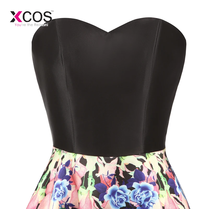 Винтаж с цветочным принтом Чай Длина платье на выпускной лифом сердечком черного