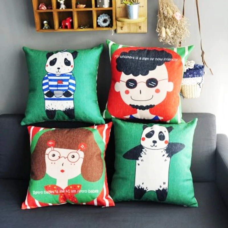 Современные Пару Зеленый Мило Детски Панда Подушки Крышки Белье Хлопок Диван