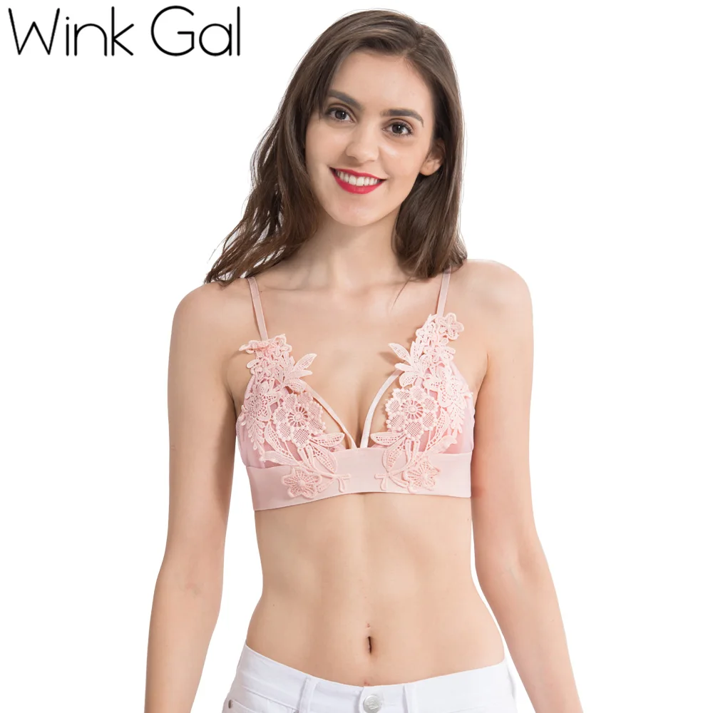Wink Gal, новинка, кружевной бюстгальтер без косточек, сексуальный бюстгальтер с глубоким вырезом, Вышитый цветочный женский бюстгальтер, милое удобное нижнее белье, женский бюстгальтер W12158