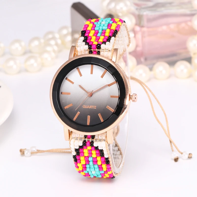 Модные часы ручной работы с плетеным градиентным браслетом женские ремешком из