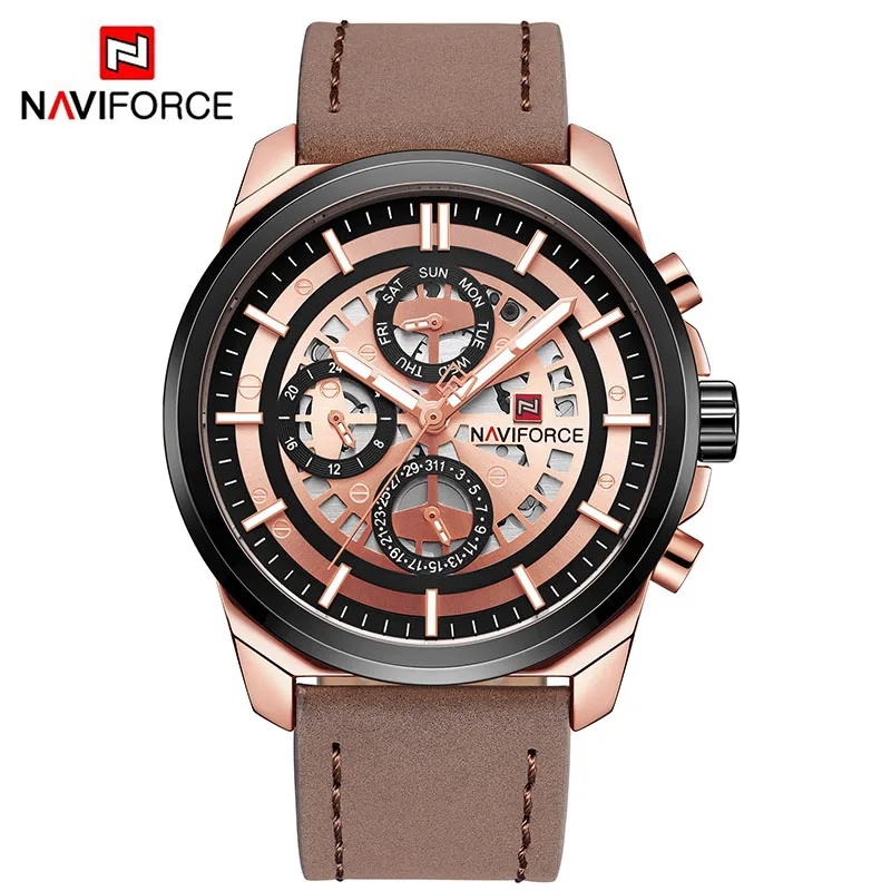 NAVIFORCE люксовый бренд для мужчин s кварцевые часы 24 часа дата часы для мужчин Мода кожаный ремешок спортивные наручные часы Relogio Masculino - Цвет: Rose Gold