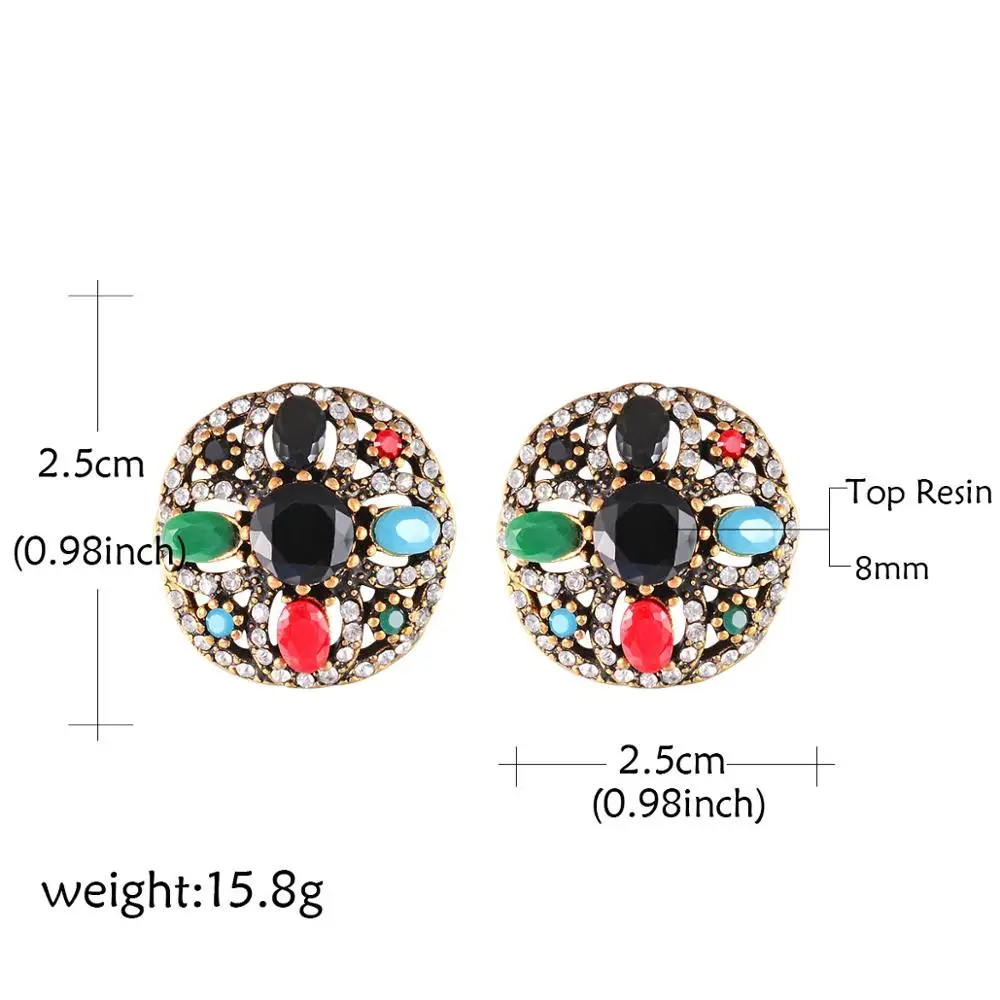 Женские серьги гвоздики в индийском стиле круглые черные полимерные богемном