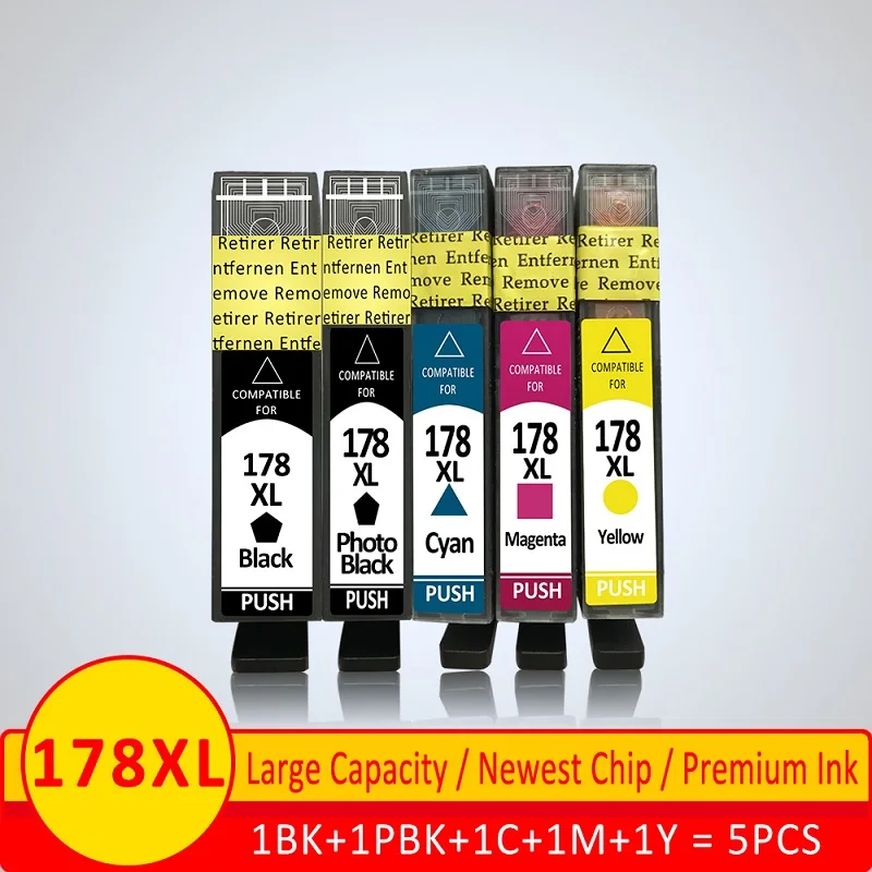 Xiangyu 178xl совместимый картридж с чернилами Замена для hp 178 XL для hp 7515 5515 B109a B010b B209 B210 3070A 3520 6300 8550 309 - Цвет: 5pcs BK PBK C M Y