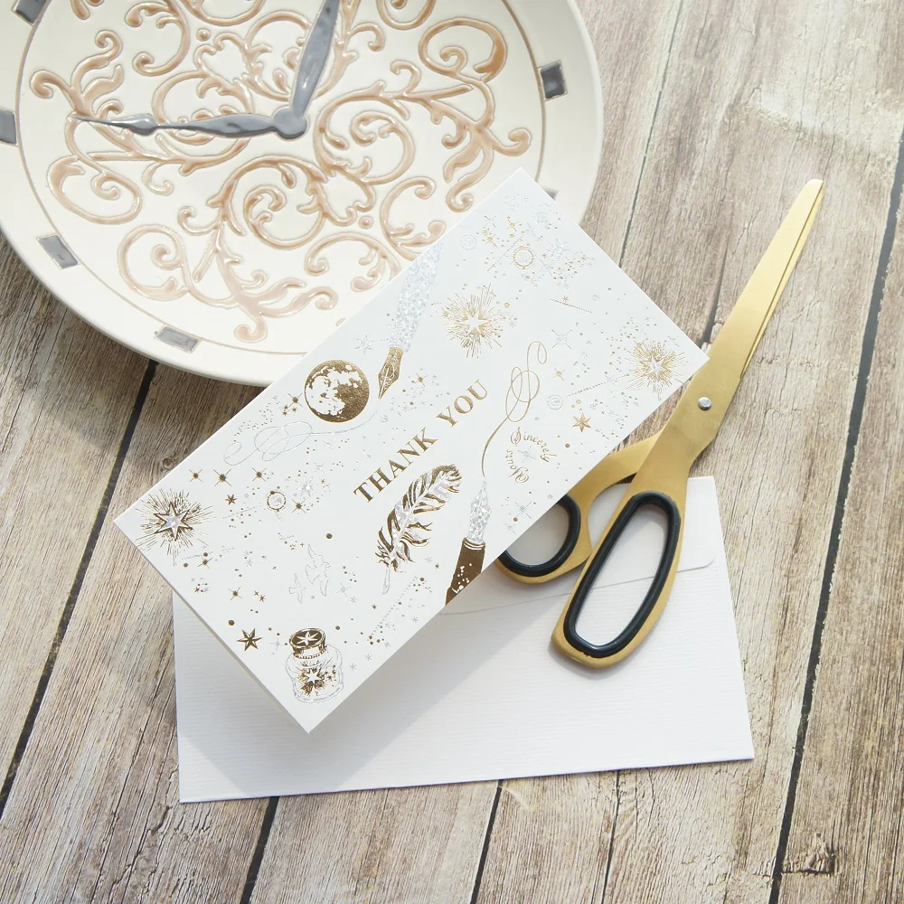 12 комплектов белая Золотая тема летящая во вселенной спасибо открытка свадьба