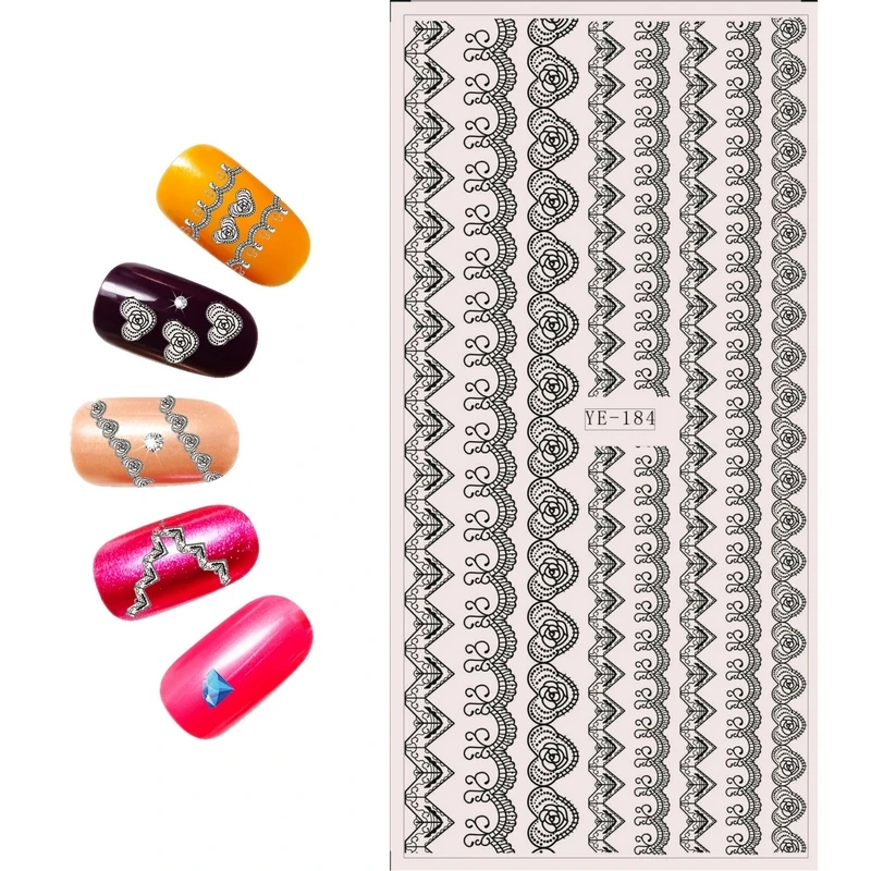 Дизайн ногтей Красивая водная Наклейка для Черное кружево волна Крыло ангела