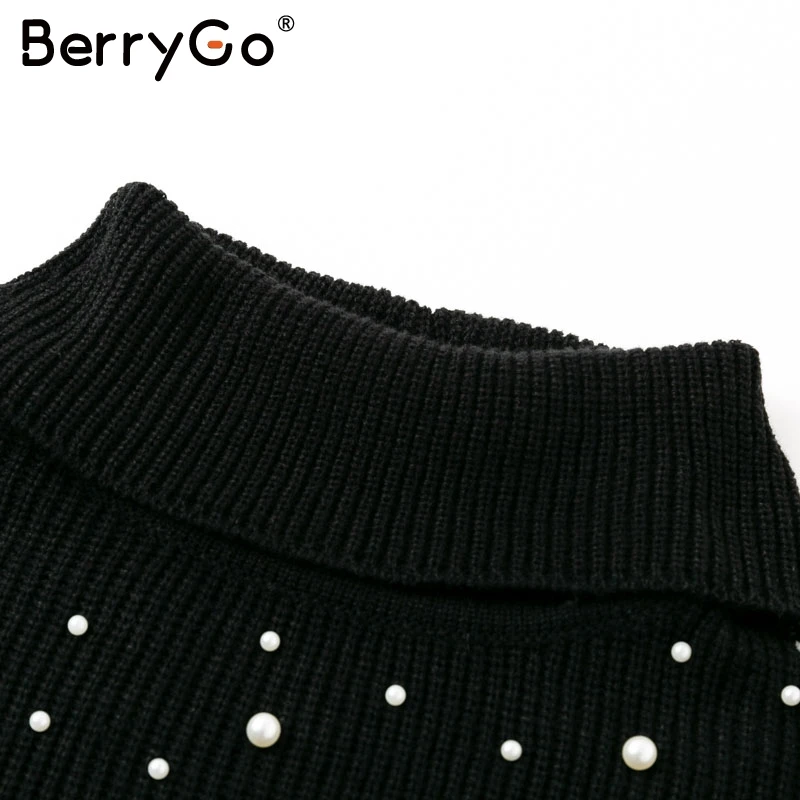 Женский вязаный свитер BerryGo элегантный жемчужный плащ-водолазка с бусинами