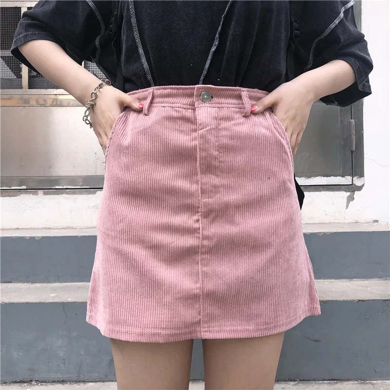 Однотонный вельветовый юбка трапециевидной формы для женщин's юбки