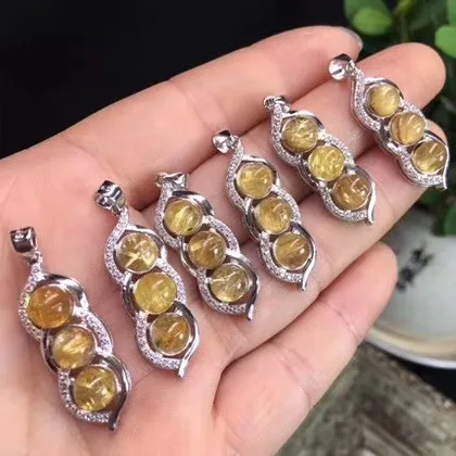 1pce натуральный Rutilated Кварц зеленый bean кулон рок кристалл pisum форма для подвески |