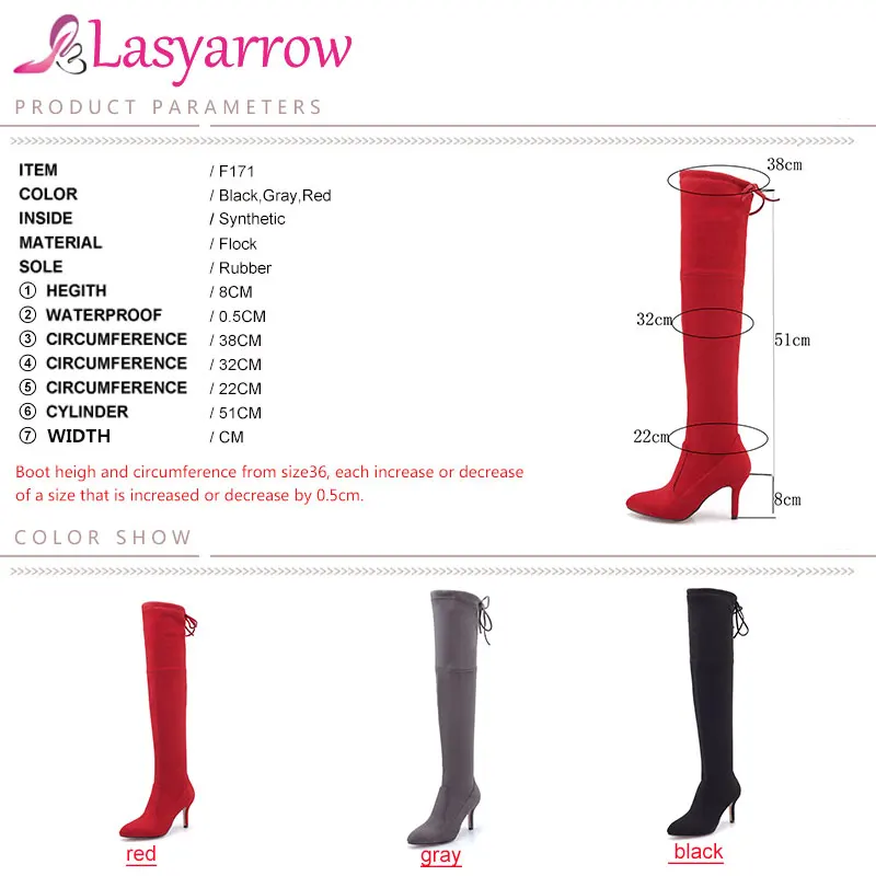 Lasyarrow/женские сапоги до бедра из флока пикантные Сапоги выше колена на шпильке