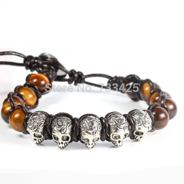 5 шт./лот хит продаж мужской браслет из бисера с серебряным черепом