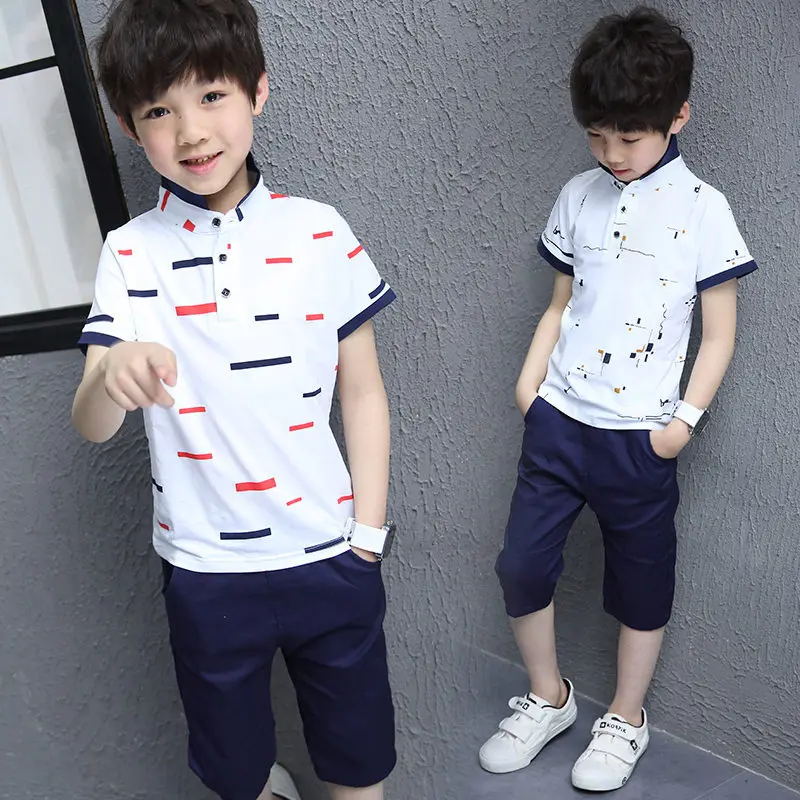 Повседневные летние костюмы для мальчиков комплекты одежды хлопковые