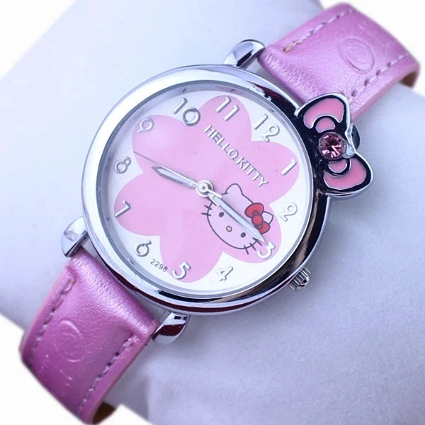 Популярный детский мультфильм часы Hello Kitty с молодыми цветами воды с бриллиантовыми украшениями КТ кошка с розовым поясом и рисунком женские кварцевые часы для студентов
