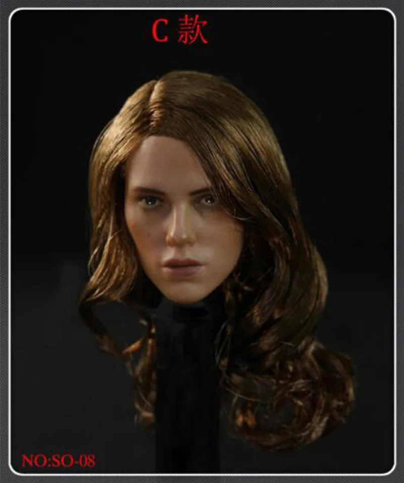 1/6 масштаб Женская Девушка Лепка головы Scarlett Черная Вдова длинные вьющиеся