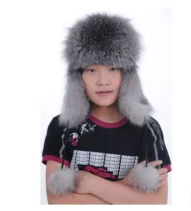 Детская шапка из лисьего меха сохраняющая тепло зима 2016 меховая для мальчиков и