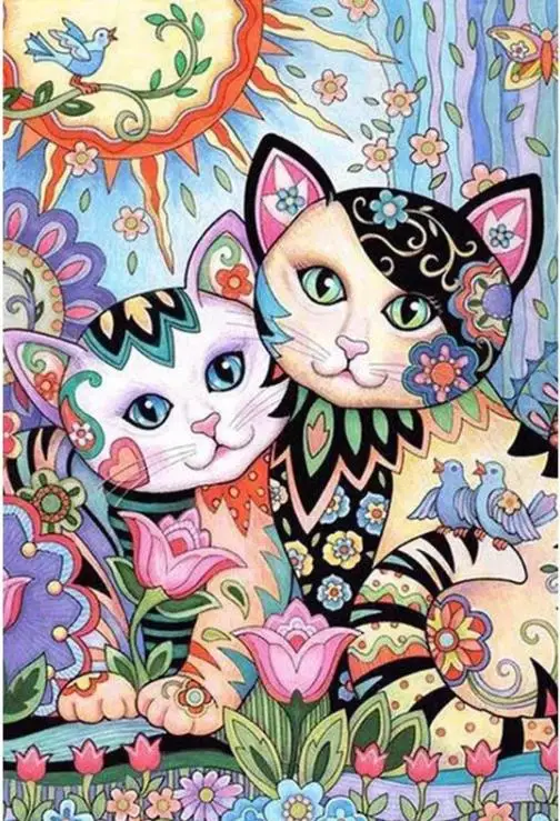 Cats DIY diamond painting cartoon cats dimaond embroidery full drill couple mosaic round | Дом и сад