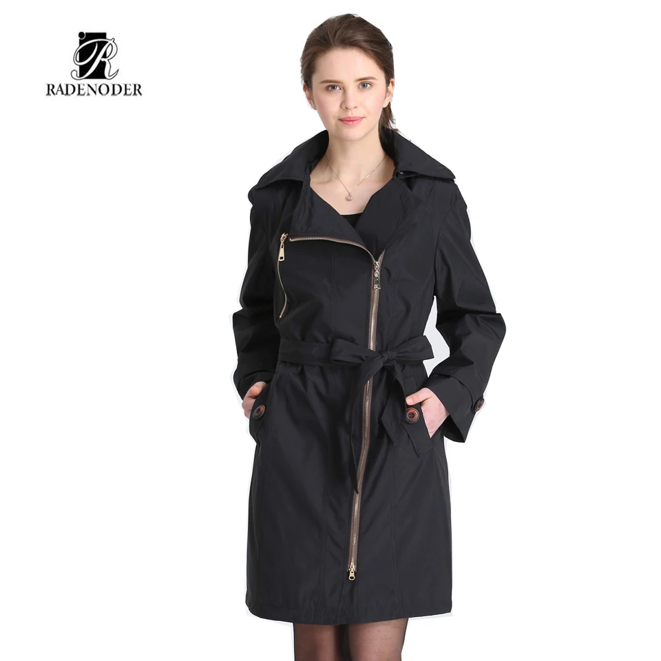 Radenoder 2018 Slim Fit с длинным весеннее пальто одноцветное Цвет молнии Тренч для Для