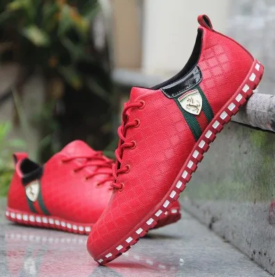 1426-red Sycatree Male Leather Casual Shoes for Men Canvas Shoes Outdoor Sneakers Air Mesh Flats Breathable Brand Shoes Plus Size 46 - Цвет: 1426-red