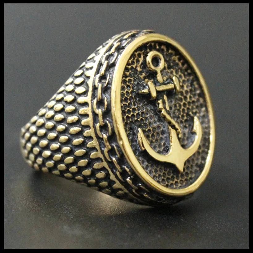 3 шт./лот Золотое кольцо с якорем Крутое из нержавеющей стали 316L в байкерском