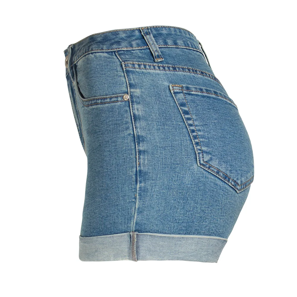 QIN AJILI Women 's Jeans Short Casual Straight Denim Cuffs Mujer Trousers Cotton Bleached For Woman Lady DIY Shorts Jean |