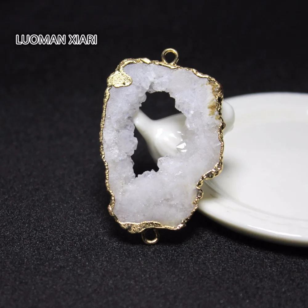 1 шт. оптовая продажа натуральный уникальный кристалл Drusy 2 цвета белый неровный