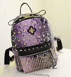 Fashion Travel Backpack Snake Skin Punk Rivet Bag Cool Leather shoulders bag | Багаж и сумки