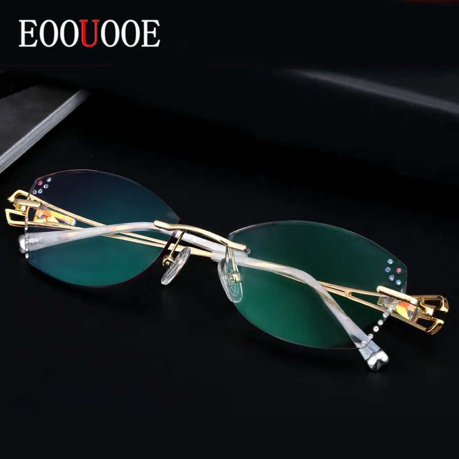 EOOUOOE женские очки оптические Gafas Opticas линзы бриллиантовое украшение без оправы