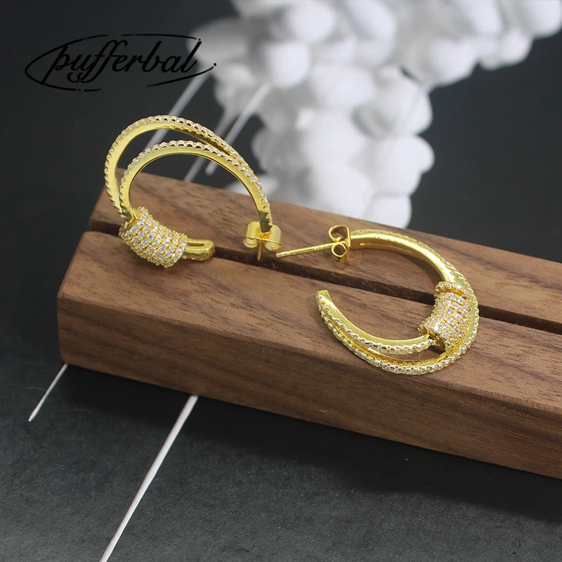 Double-Line Multi-Circle Smart Earrings Sparkling Micro-Inlaid Zircon Fashion Gold Color And Silver Jewelry ZK40 | Украшения и