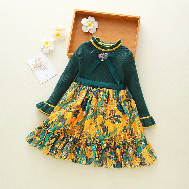 children sweater dress 2018 new autumn winter 3-10 yrs baby girls long sleeve princess knit dresses party frocks for little girl | Детская