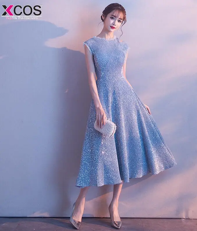 as the picture Baby Blue Homecoming Dresses Scoop Jersey A-line Sparkle Vestido Graduacion Corto Mujer Cocktail Party Dress - Цвет: as the picture