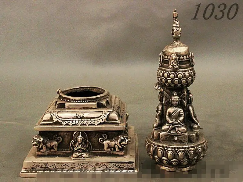 Тибетский буддизм Серебряный лев зверь Шакьямуни Амитабха ступа Будды башня