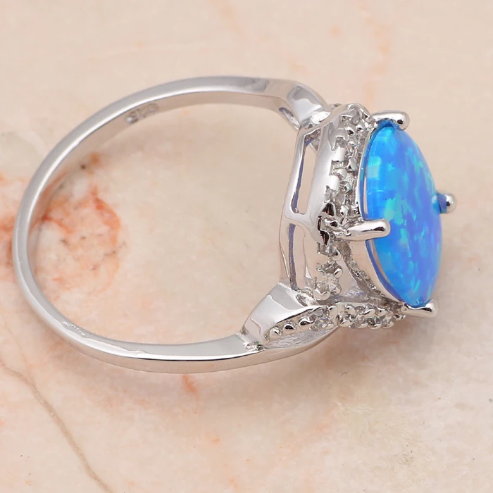 Нежный Редкие стиль дизайна Синий огонь опал серебро штамп циркония Кольца