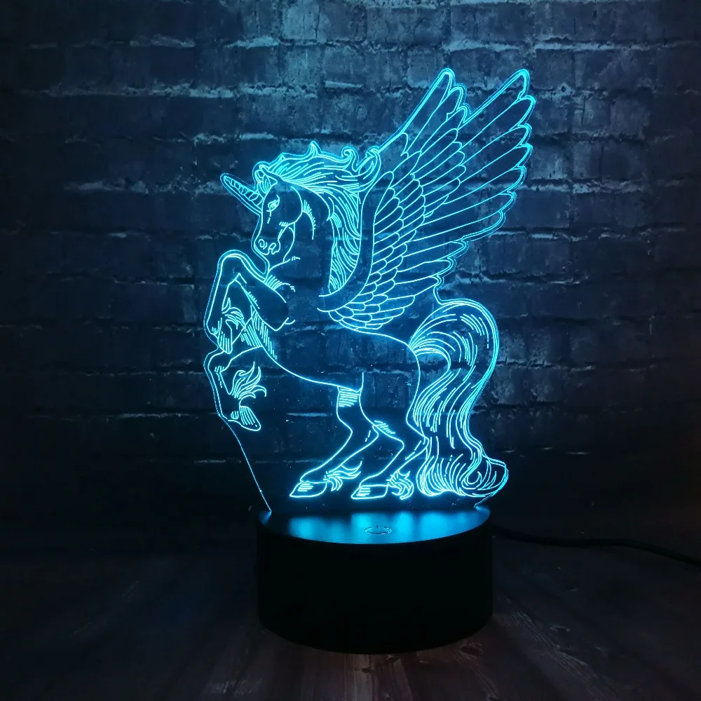Новая иллюзия акриловая панель 3D светодиодный RGB Лошадь Единорог 7 цветов USB зарядка для детской комнаты декор ночной Светильник для настроения подарок на день детей