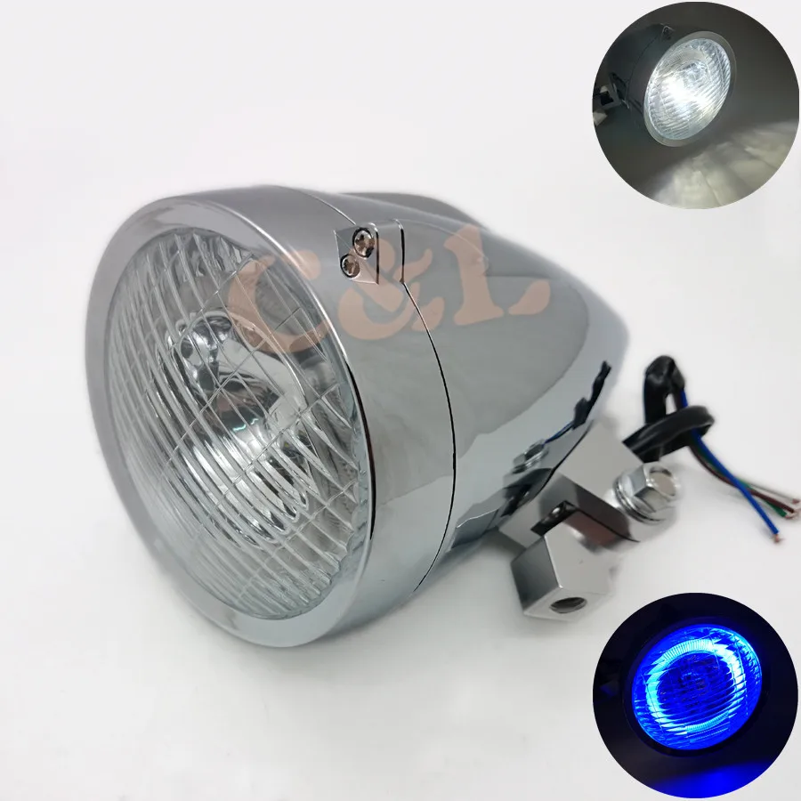 Хромированный Светодиодный светильник для мотоцикла с голубыми ангельскими