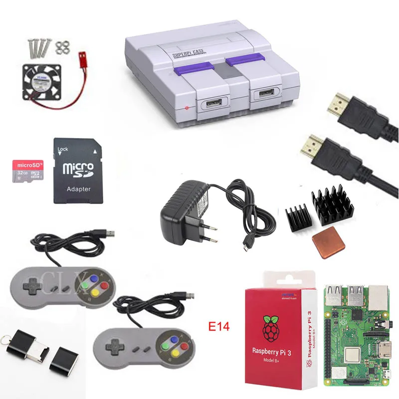 Чехол Retroflag SUPERPi CASE-U NESPi + Raspberry Pi 3 Model B HDMI 3A power теплоотвод карта 32 ГБ вентилятор 2 шт.