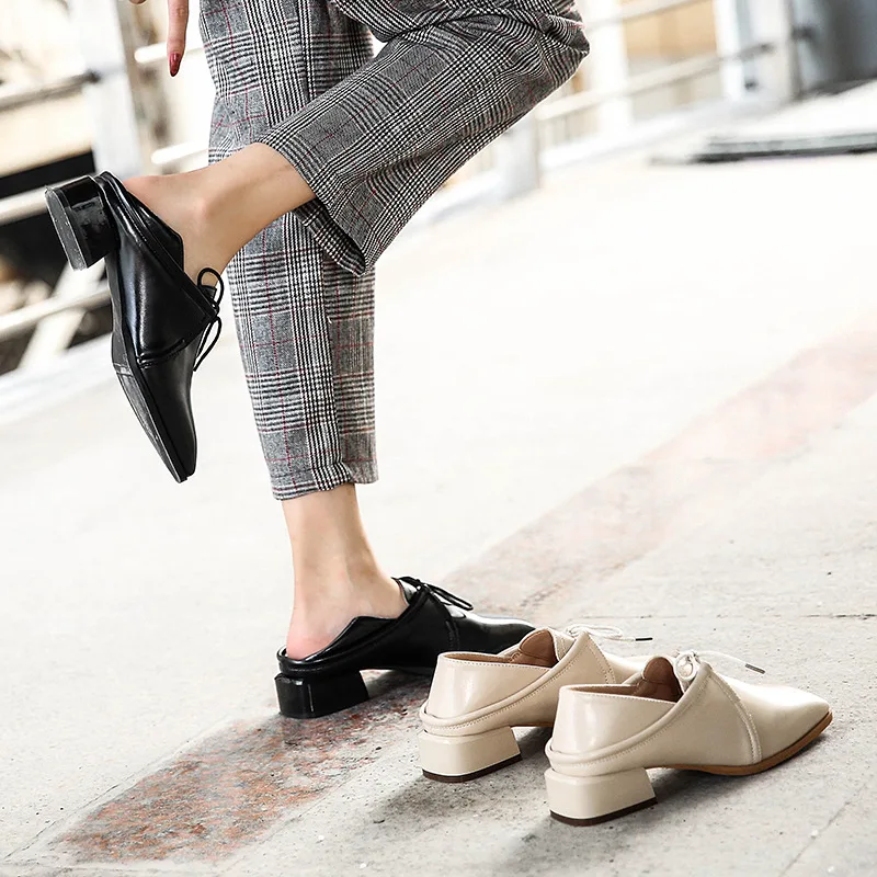 Женские кожаные лоферы на шнуровке винтажные Мокасины обувь для студентов 2019 |