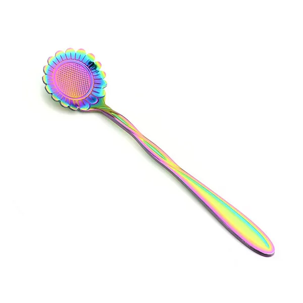 

100pcs/lot Stainless Steel Rainbow Long Handle Coffee Spoons Kitchen Dining Bar Desserts Tea Spoons